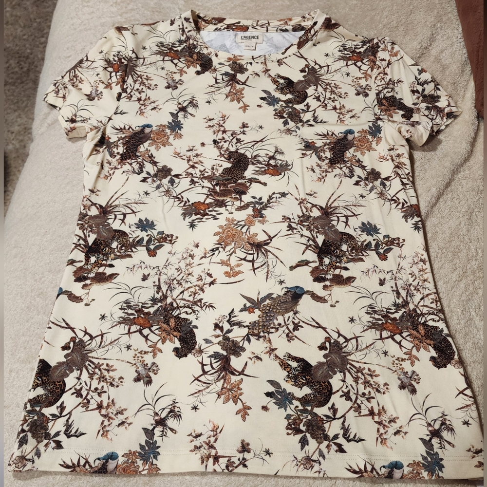 L'AGENCE Ressi Ecru Multi Tapestry Jungle Print Fitted T-Shirt XSmall NWOT - Picture 7 of 8
